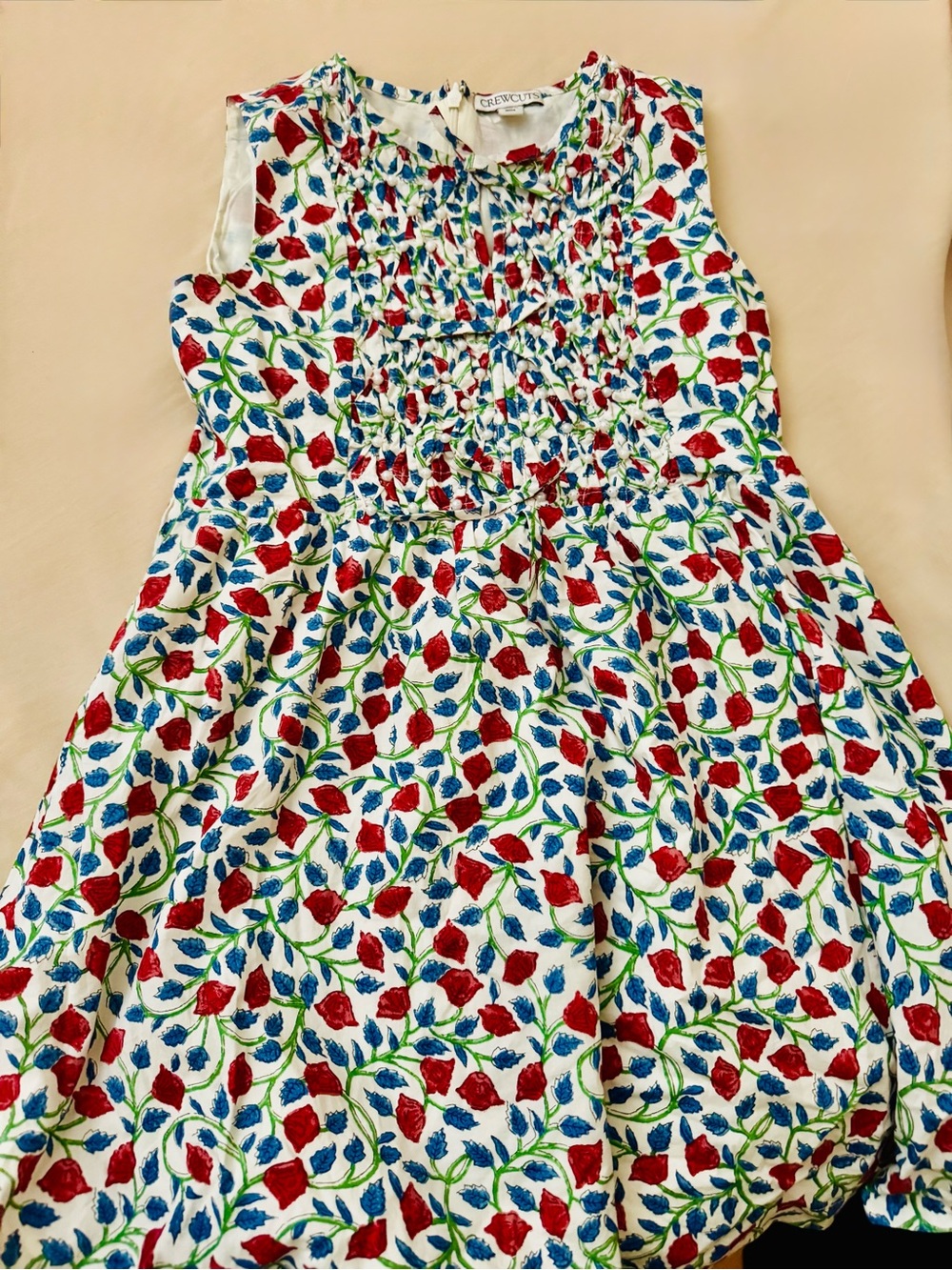 Crewcuts Floral Pearl-Trim Dress in White, Red, Blue, Green